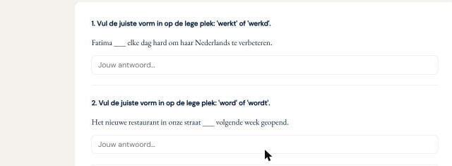 Leerling maakt werkblad in de browser: invuloefeningen zonder account
