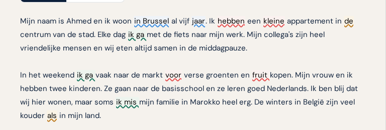 Geannoteerde tekst met gekleurde onderstrepingen per categorie