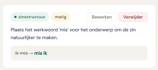 Foutdetail met categorie, uitleg en verbeterde versie